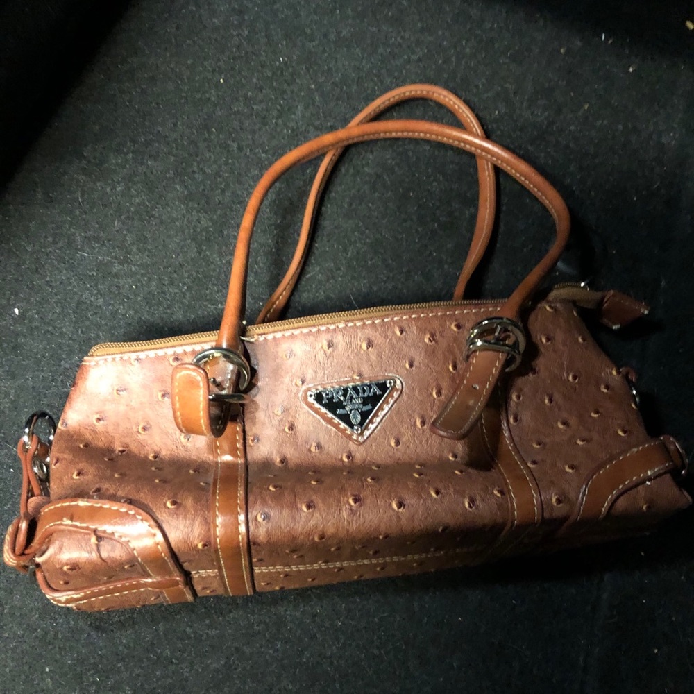 Ostrich leather bag, brown